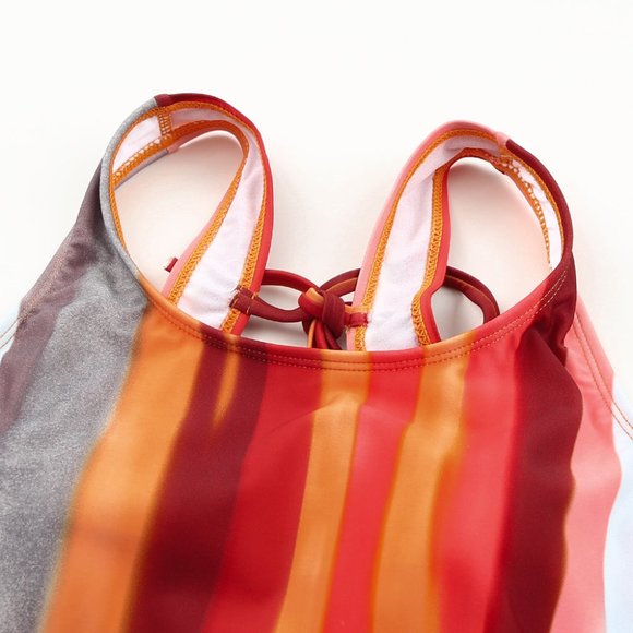 Multicolor Striped Color Block Bow Back Cut-out One-piece Swimsuit - Picture 12 of 14